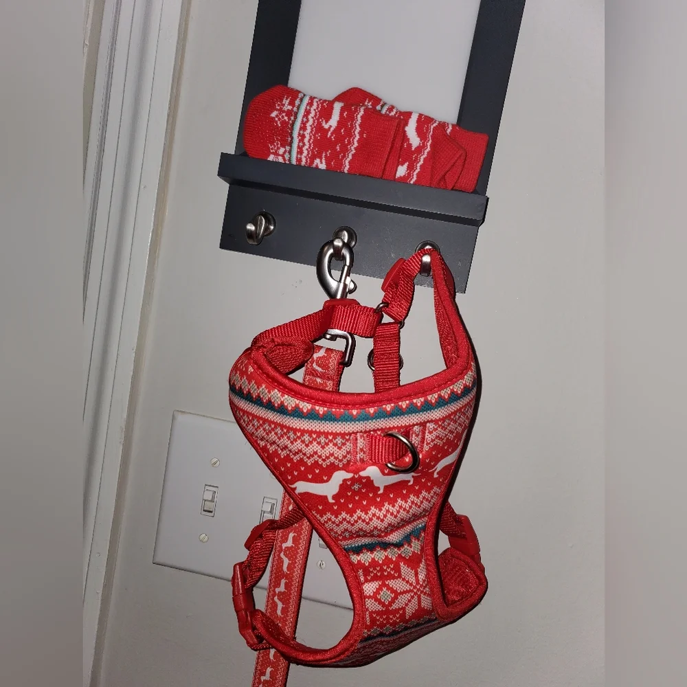 New Fair Isle Pet Christmas Print Harness Socks & Leash Set-Small